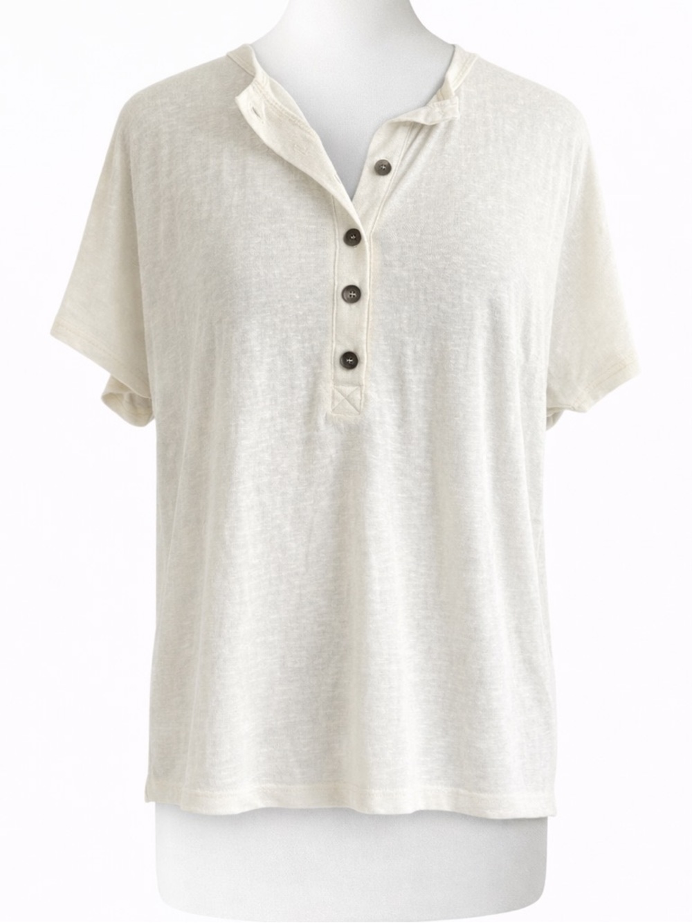 Pink Lily Off White Relaxed Oversized Henley Button Down Shirt Size Small